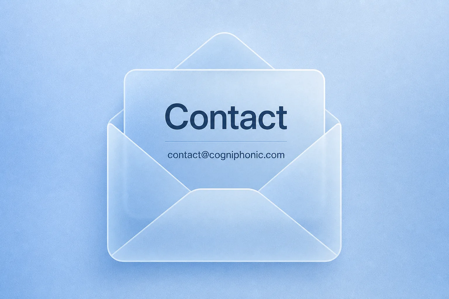 Contact illustration: a glass envelope with contact@cogniphonic.com