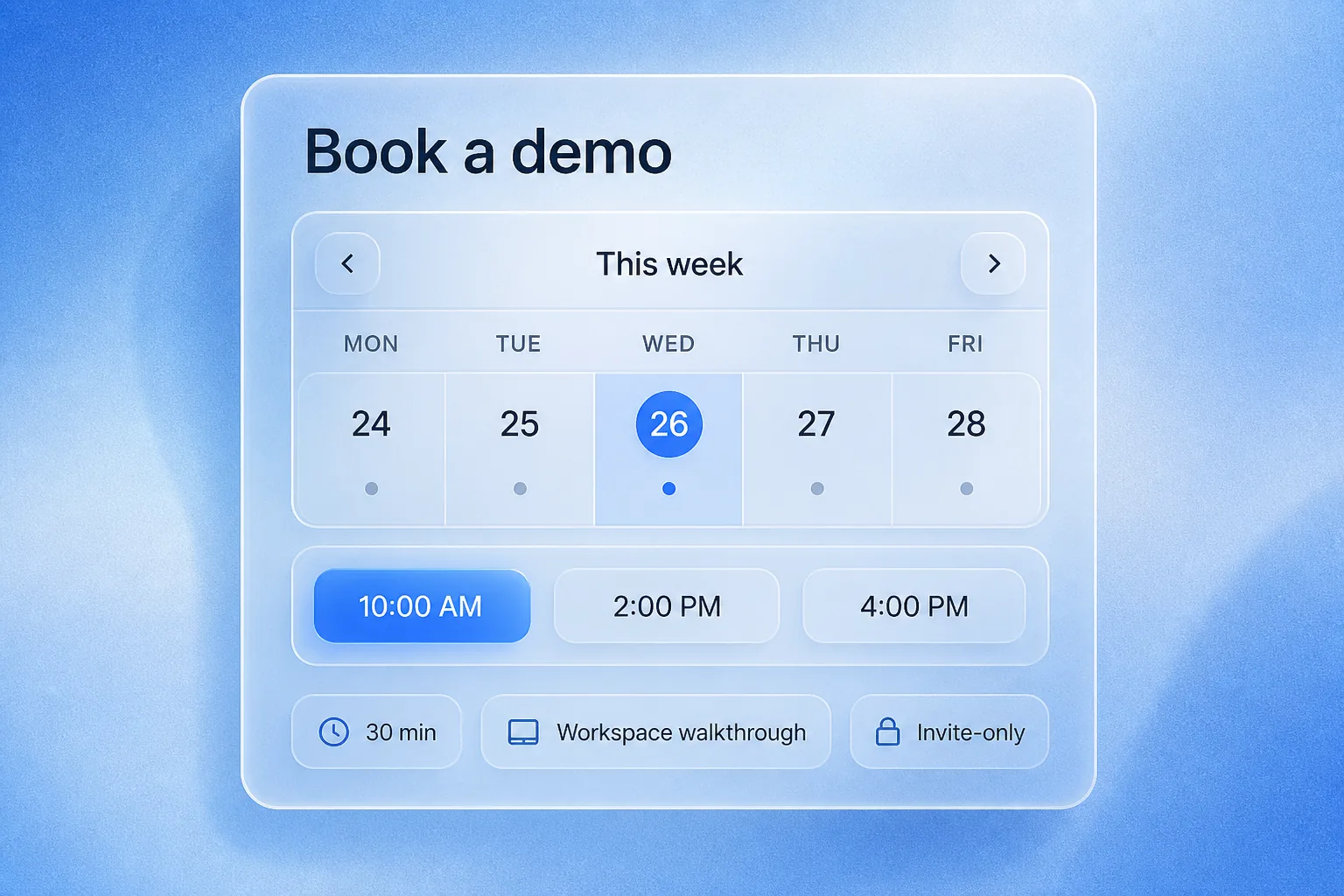 Book a demo illustration: invite-only workspace walkthrough